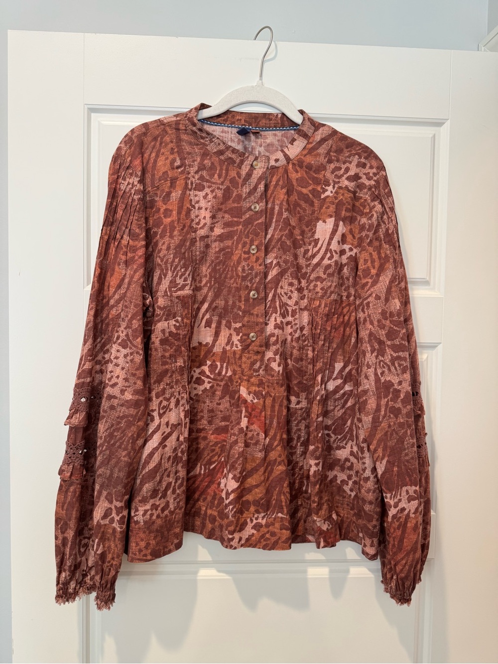 Anthropologie Pilcro XL Brown Animal Print Cotton Blouse